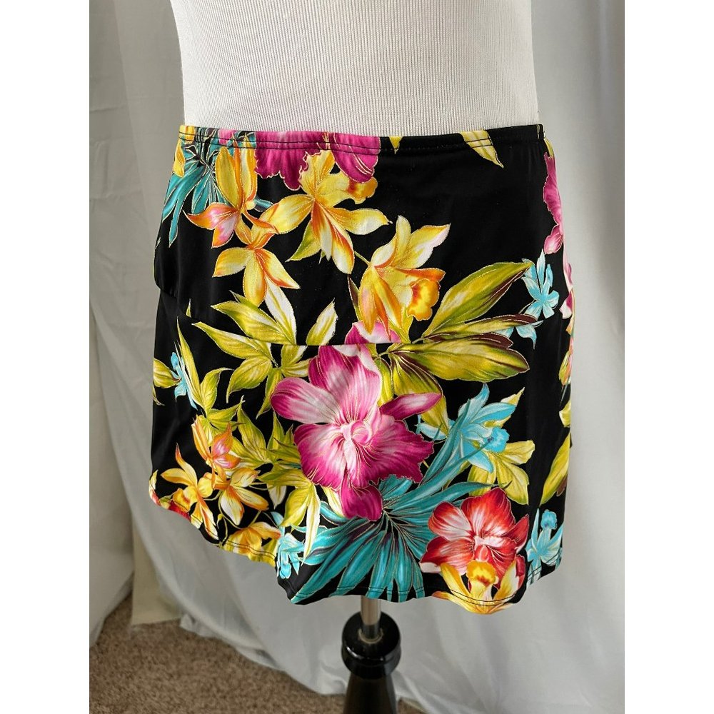 Islander Black Multi-Colored Floral Swimsuit Skirt - Size 16 - Picture 6 of 9